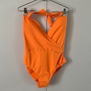 Orange One Piece Halter Swimsuit
